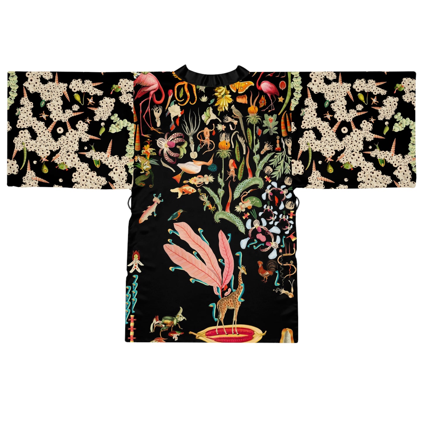 Long Sleeve Kimono Robe - Black Flamingos