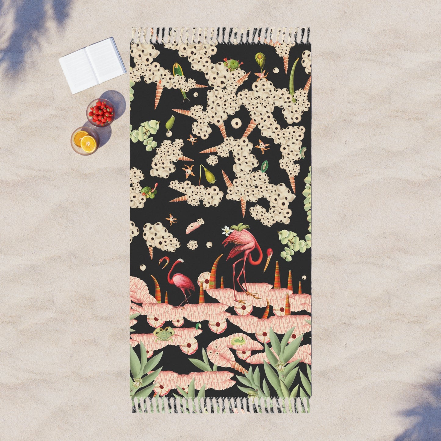 Boho Beach Cloth - Black Flamingos