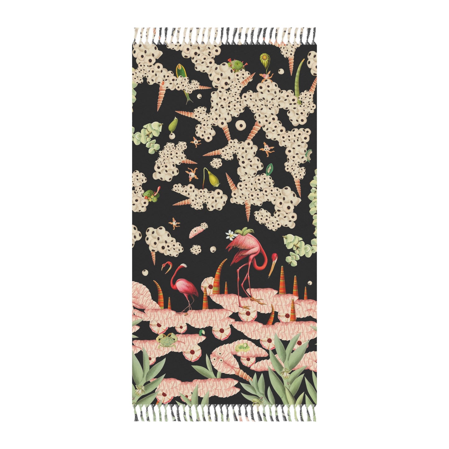 Boho Beach Cloth - Black Flamingos